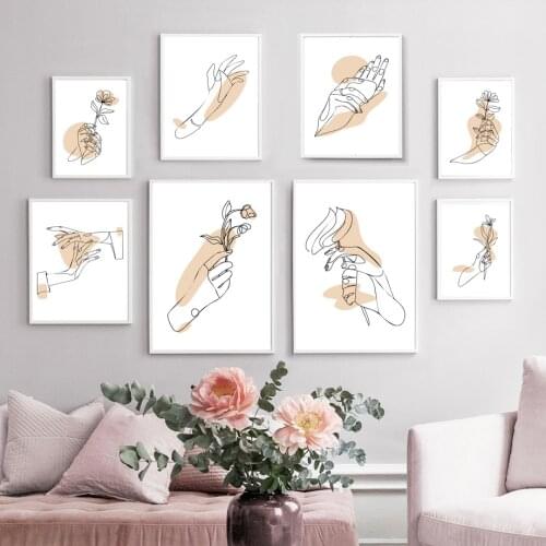 Abstract Line Hand Flower Wall Art Canvas Painting Nordic Posters And Prints Minimalism Wall Pictures For Living Room Home Decor