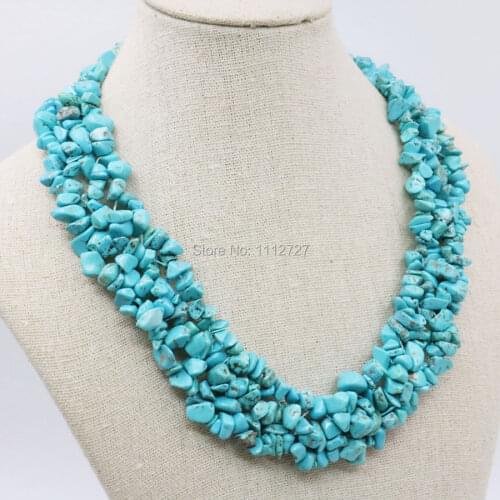 Accessory Crafts Irregular Blue Turkey Howlite 3Rows Necklace Chain Girl Jewelry Party Wedding Handmade Gifts 18inch Lucky Stone