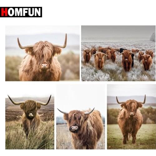 HOMFUN Diamond Painting Full Square/Round Diamond "Animal cow" Pattern Embroidery Cross Stitch 5D Rhinestone Painting