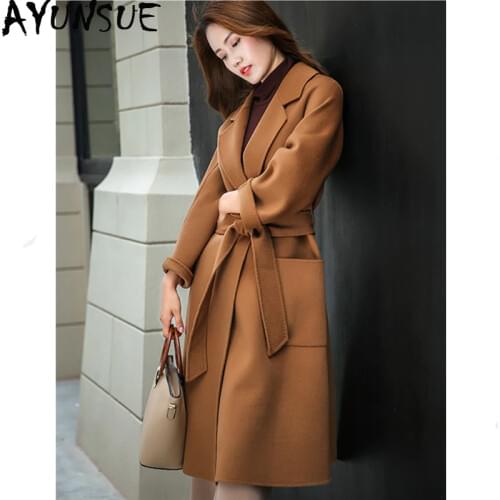AYUNSUE Double Side 100% Wool Coat 2020 Autumn Winter Jacket Women Woolen Coat Female Korean Long Coats Casaco Feminino MY3793