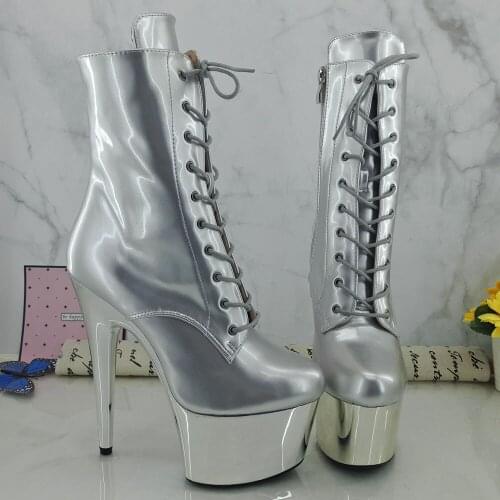 Leecabe Shinny Silver 17CM/7inches Pole dancing shoes High Heel platform Boots Pole Dance shoes