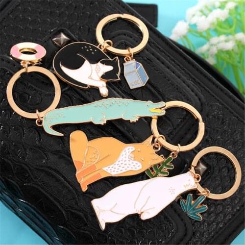 Animal Key Ring Dog Black Cat Kitty Bear Crocodile Fox Keychain Corgi Bulldog Puppy Keyring Pet Auto Key Chain Auto