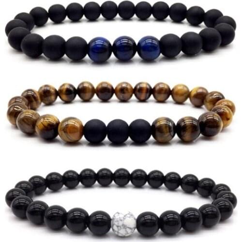 Black 8mm bohemian multicolor Agate beads Chakra Reiki Buddha Yoga Bracelet elastic adjustable Volcanic Stone Bangles uij34
