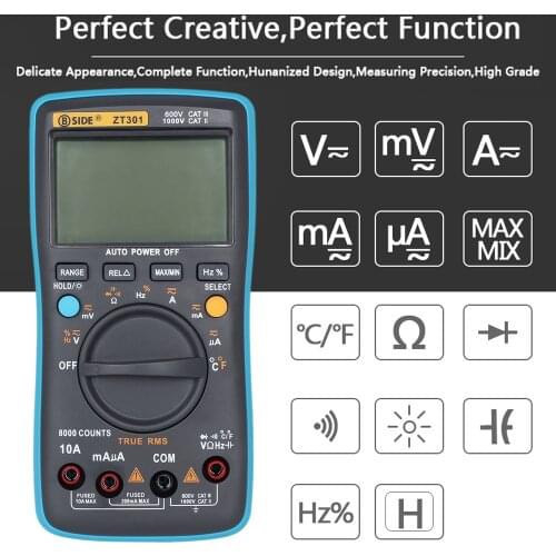 BSIDE ZT301 Digital Multimeter 8000 Counts Multifunction AC DC Voltage Temperature Capacitance Tester Portable Voltage Meter