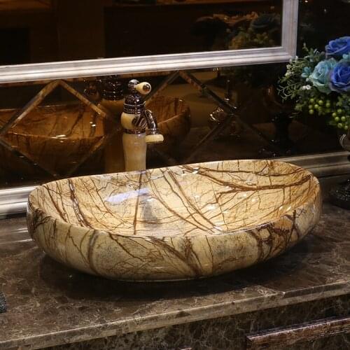 Jingdezhen hand maded ceramic porcelain art bathroom sink basin wash bowl Imitation marble oval shape bowl wash basin