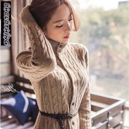 OHCLOTHING 2017 South Korean womens new winter coat twist long cardigan knitted sweater dresses thickened in winter