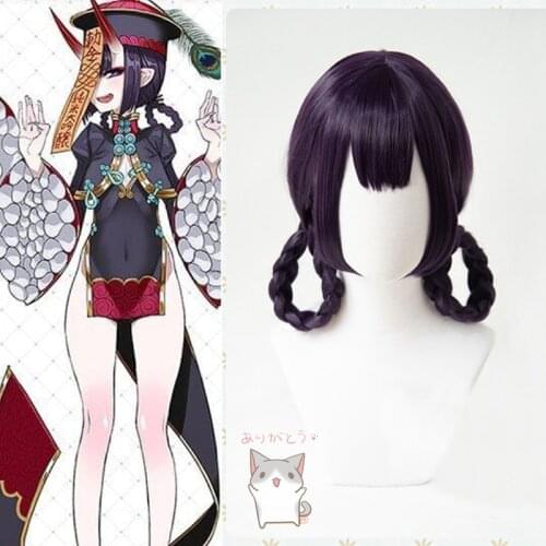 FGO Fate Grand Order Shuten douji Zombie Wig Cheongsam Braids Cosplay Synthetic Purple Hair Cosplay Wigs + Wig Cap