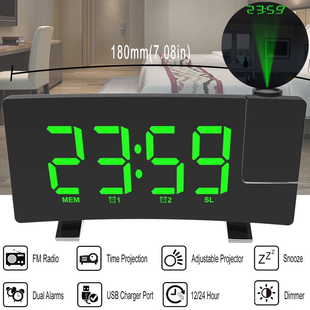 FM Radio Projection LED Digital Clock Smart Alarm Clock Watch Table Electronic Desktop Clocks Wake Up Clock Time Snooze 2 Alarm