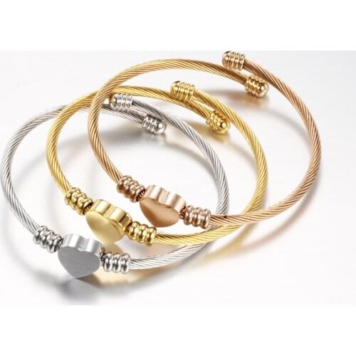 Custom Name Photo Women Men Heart Stainless Steel Charm Bracelet&Bangles Gold Color Wire Open Adjustable Cuff Wristband