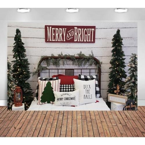 Christmas Tree Photography Background Bed Headboard Wood Ball Baby Portrait Decor Backdrop for Photo Studio Photophone