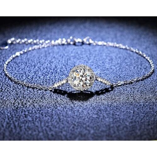 Inbeaut 925 Silver Platinum Plated Round Excellent Cut D Color Pass Diamond Test 1 ct Moissanite Anniversary Bracelet for Women
