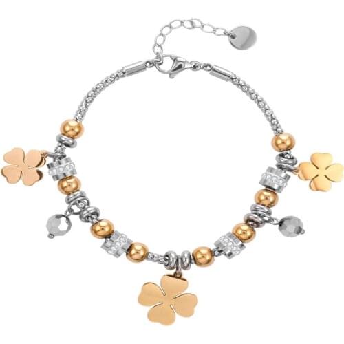 Stainless Steel Clover Charm Womens Bracelet Bangles Accessories Beads Chain Bracelet for Female Trend Jewelry 2021 Wholesale
