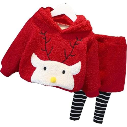 Toddler Girl Outfits Cartoon Warm Striped Fashion Hooded Swearshirts and Pants 2Pcs Soft Suitable Cute Clothing for Kids 6M-3T