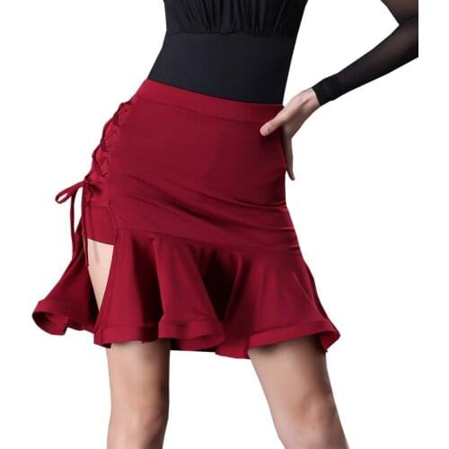 Latin Dance Costume Women 's New Professional Dance Skirt Exercise Clothing Adult Skirt Asymmetric Skirt Wine Red Color Black