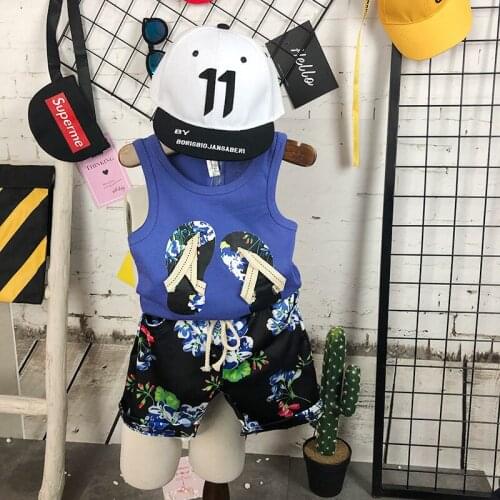 Summer Cute 2PCS Kids Baby Boys Girls printing shoe Vest Top Shorts Pants Set Clothes Children Pajamas Girls Clothing Sets
