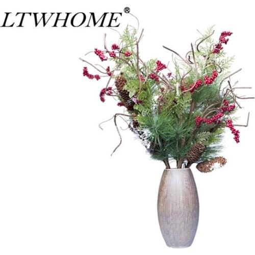 LTWHOME AFPCLA Artificial Flowers Christmas Decor Bouquet with Pine Twigs,Berries, Fern-Leaves for Home Hotel Wedding Decoration