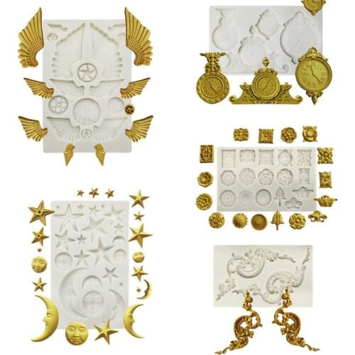Mechanical Gear Wings Silicone Mold Star Moon Fondant Cake Mold Clock Chocolate Mold Embossed Mold Cake Decorating Tools