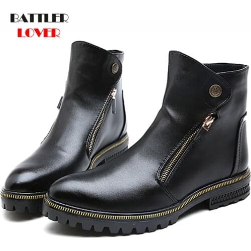 Mens Autumn Winter Genuine Leather Ankle Chelsea Boots Men Zipper Shoes Warm FLeece Vintage Classic Male Casual Motorcycle Boot