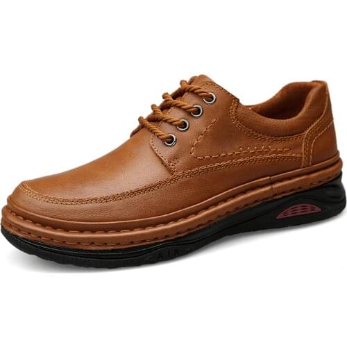 Layered Cowhide Fashion Casual Leather Shoes Man Hiking Shoes High Quality Thick Bottom Business Casual Shoes
