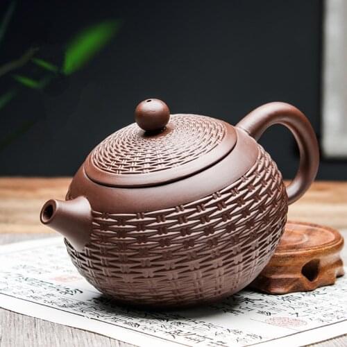 Yixing Purple Clay Teapot Handmade Bamboo Xishi Teapot Filter Large Teapot Ceramic Tea Set Single Household Teapot Set