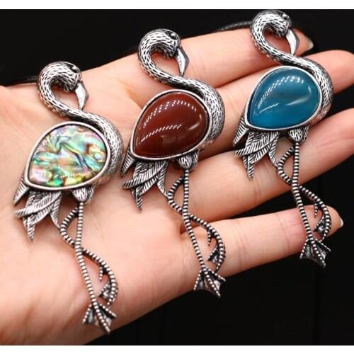 Natural Stone Rose Pink Quartz Opal Pendant Necklace Trendy Swan Alloy Charms Brooch Pins Leather Rope Necklaces Gift Jewelry