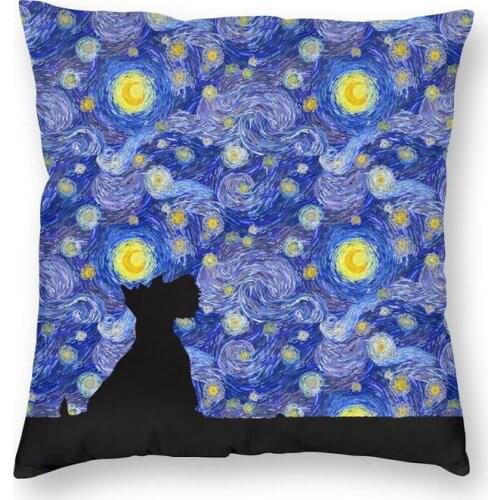 Van Gogh Cushion Cover Double Side Printing Scottish Terrier Starry Night Pattern Floor Pillow Case For Sofa Fashion Pillowcase