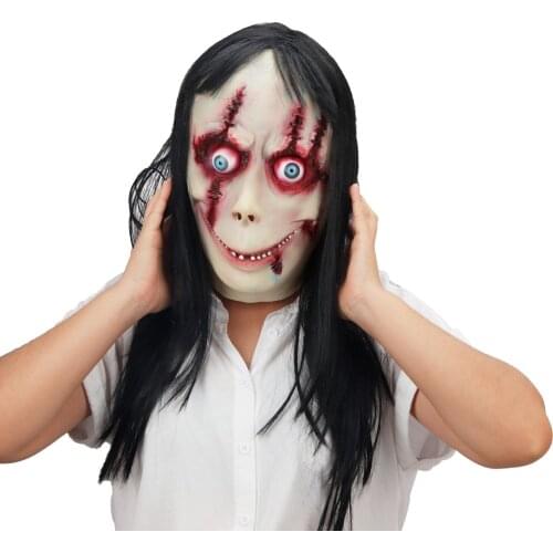 New Halloween Momo Creepy Latex Mask Scary With Long Hair Halloween Easter Costume Party Mask For Party