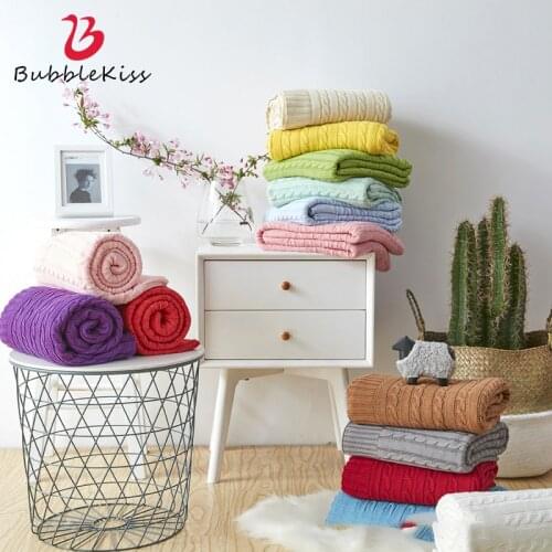 Bubble Kiss Solid Color Knit Blanket Home Sofa Soft Throw Blanket Office Siesta Cover Blanket Wearable Travel Portable Blanket
