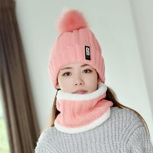 Autumn Winter Womens Hat Caps Knitted Wool Warm Scarf Thick Windproof Balaclava Multi Functional Hat Scarf Set For Women