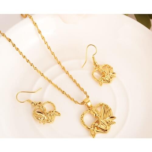 Gold Pendant Necklaces drop earrings For Women Trendy Lovely fairy Fashionsweater Chain Long Necklace party jewelry sets gift