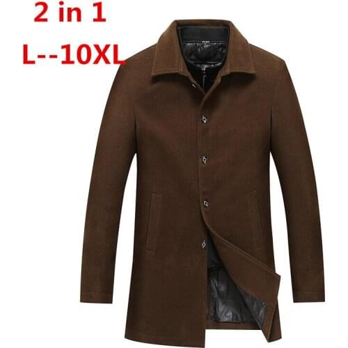10XL 8XL 6XL autumn/winter fashion new men leisure single-breasted trench coat / Mens turn down collar long woolen jacket