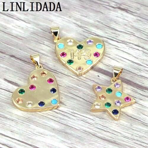 10Pcs CZ Micro Pave Heart /Star Fashion Charms Pendants Gold Color Zirconia Pendants for Jewelry Findings Supplies