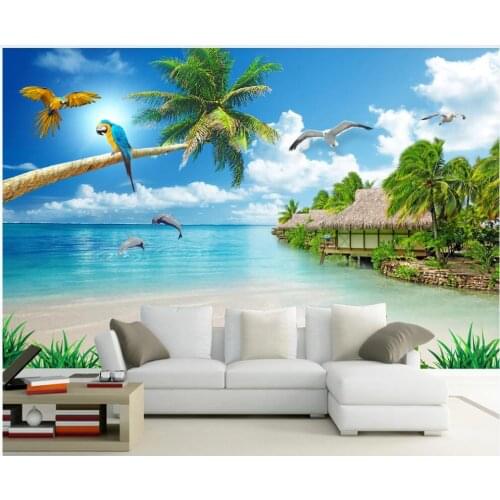 Custom mural on the wall wallpaper 3d Hawaii seaside coconut palm dolphin scenery home decor photo Wallpaper rolls in the room