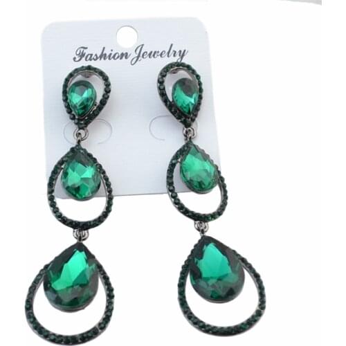 Gorgeous Women Green Purple Clear Zircon Drop Earring Alloy Wedding Party Long Dangle Statement Crystal Earring orecchini