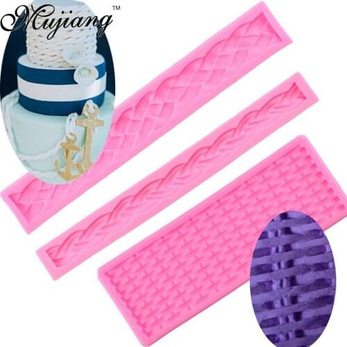 Rattan Braided Fabric Texture Long Rope 3D Cake Border Silicone Mold Fondant Cake Decorating Tools Gumpaste Chocolate Moulds