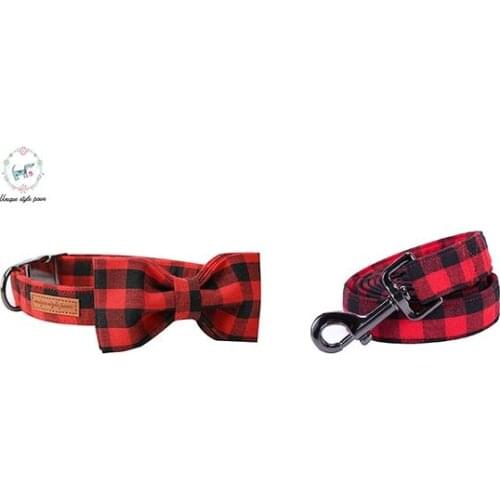 Unique Style Paws Christmas Plaid Dog Collar And Leash Set Gift for Dog Pet Product