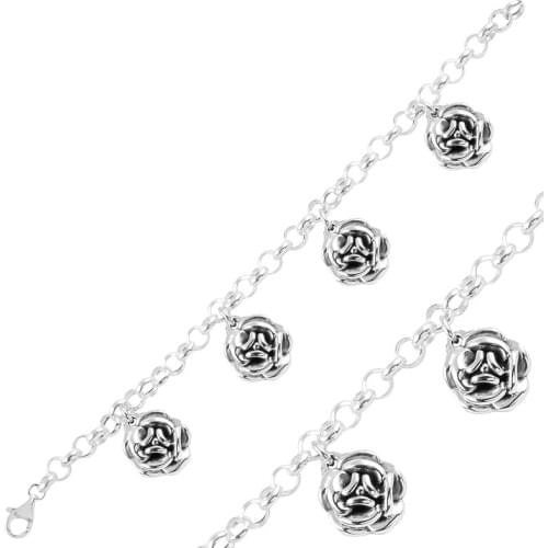 Silverlina Silver Dangle Rose Sterling Bracelet
