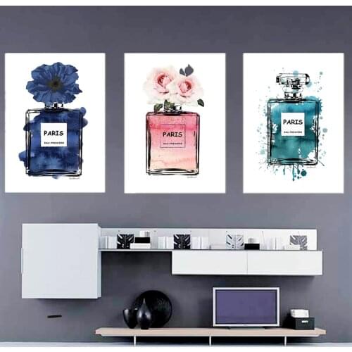 Nordic Paris Perfume Bottle Canvas Painting Abstract Graffiti Flower Wall Art Poster Modern Home Decoration Living Room Picture