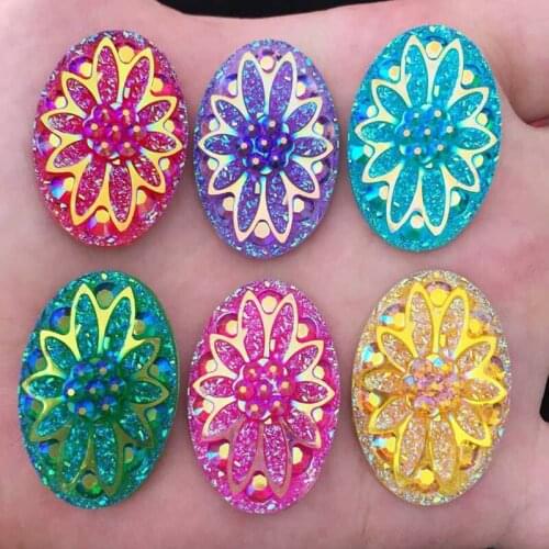 Mix AB Resin Kawaii Shiny 20*30mm Oval Flower Flatback Rhinestone 18pcs DIY Scrapbook Decor Home Figurines Craft