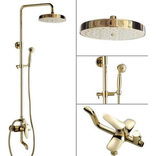Shower Faucets Gold Brass Bathroom Shower Mixer Tap Faucet Set Rain Shower Head Round Wall Mounted Bathtub Faucet agf305