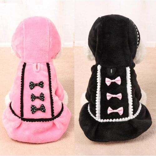 Dog Hoodies strong thickness Lovely Bowknot Winter Pet Princess Dress Spring Hooded Puppy Skirt Dog Cloth
