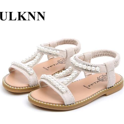 ULKNN new girl Beading sandals baby open-toed princess shoes childrens non-slip Kids Silver wholesale 2021 summer size 21-30
