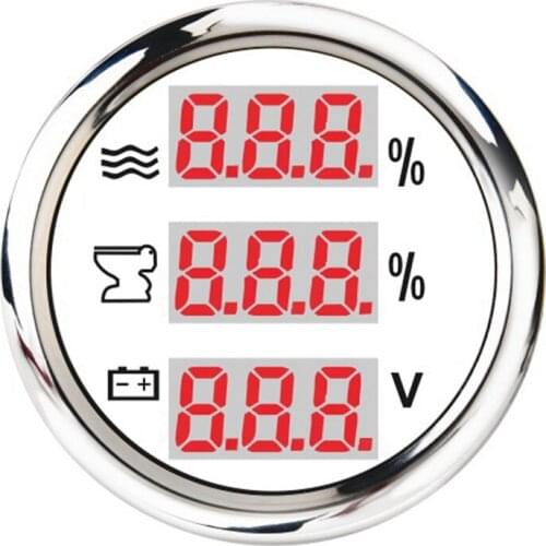 Universal 52mm 3 in 1 Multi-Function Digital Gauge Water Level Waste Holding Tank Indicator Voltmeter with Alarm