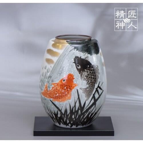 Spot nine valley burn imported from Japan pure hand-painted ceramic flower vase koi carp jump longmen wedding gift