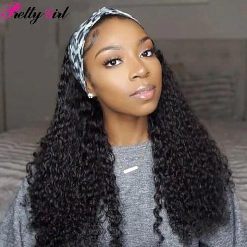 Jerry Curly Hair Headband Wigs Easy to Install Glueless Human Hair Wigs 180% Density Indian Remy Hair Scarf Wig For Black Women