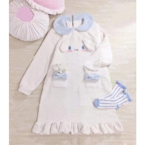 Japanese Soft Girl Yugui Dog Soft Plush Nightdress Kawaii Cute Girl Nightdress Girl Home Service Sleeping Dress Sleepwear Women