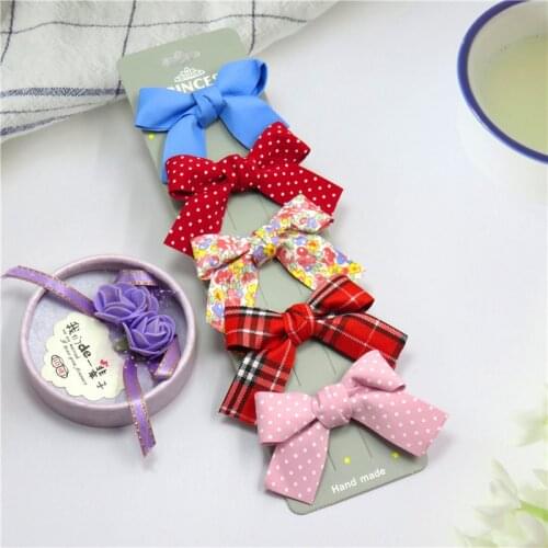 5PCS/Card Lovely MIX Stripe Girls Clips Bows Child Tie Knot Creativity Handmade Hairpins Fashion Hair Accessories For Kids