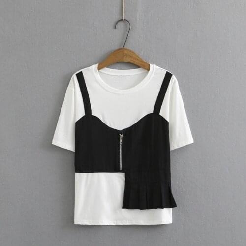 Plus Size XL-4XL White Black Patchwork Tops Women Casual A-line Summer Tshirts Large Size Vintage Shirts