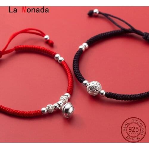 La Monada Bell Red Thread For Hand 925 Sterling Silver Bracelet Couple String Rope Red Thread Bracelets For Women Silver 925