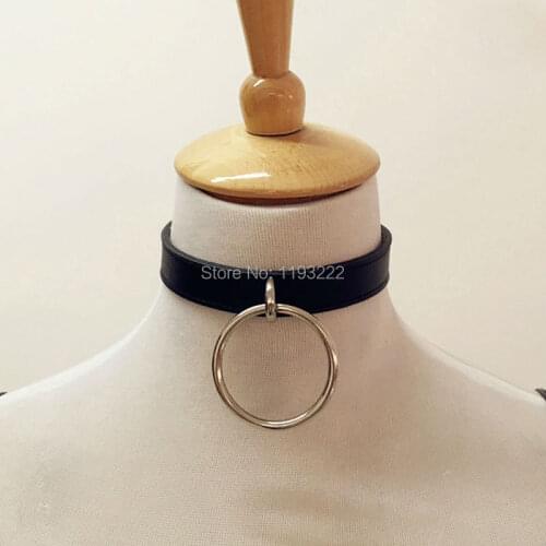 Handmade Women Girl Harajuku Hanging O Round Leather Choker 90s Fetish Collar Necklace